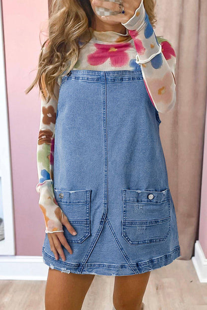 Robe salopette en jean bleu crépuscule avec poches et bretelles réglables