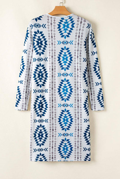 Cardigã Longo Long Cardigan Aztec Aztec Blue Western Western