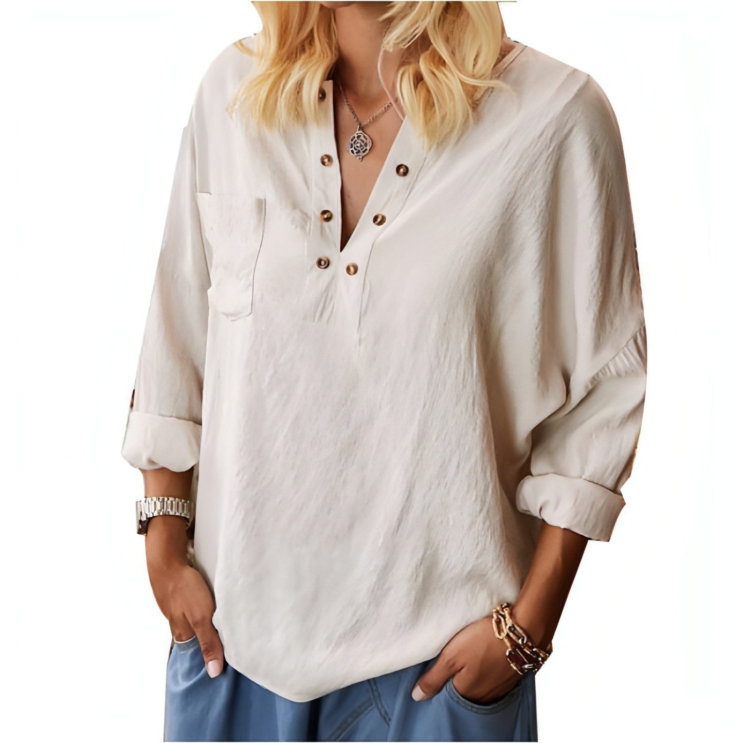 Cotton Linen Long Sleeve Blouse Women's