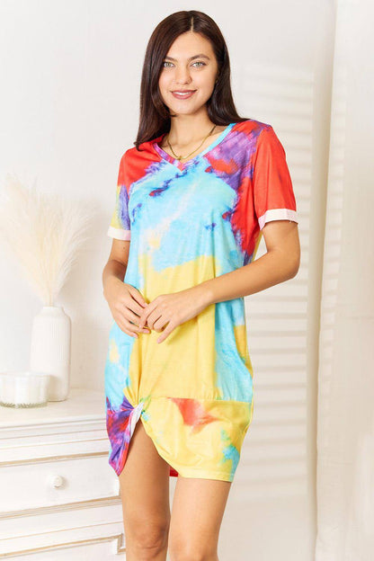 Shiny Tie-Dye V-Neck Twisted Dress