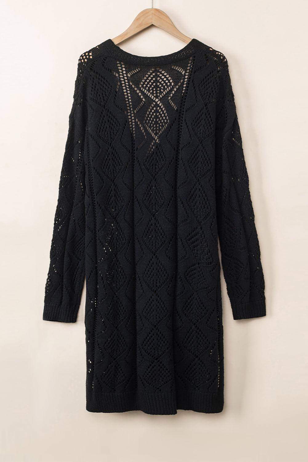 Black Hollow-Out Openwork Knit Cardigan