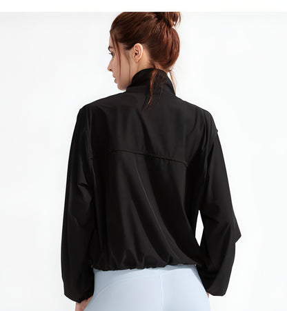 Nueva chaqueta deportiva con cremallera y bolsillo, chaqueta de yoga a prueba de sol, de secado rápido, para correr al aire libre, ropa de entrenamiento, camiseta de manga larga para mujer