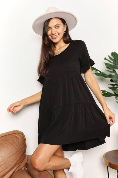 Mandy V-Neck Flounce Sleeve Steiled Dress