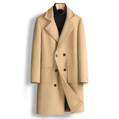 Fall Winter Men Double Breasted Mid-length Trench Coat