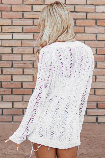 Cardigan en maille ouverte uni blanc