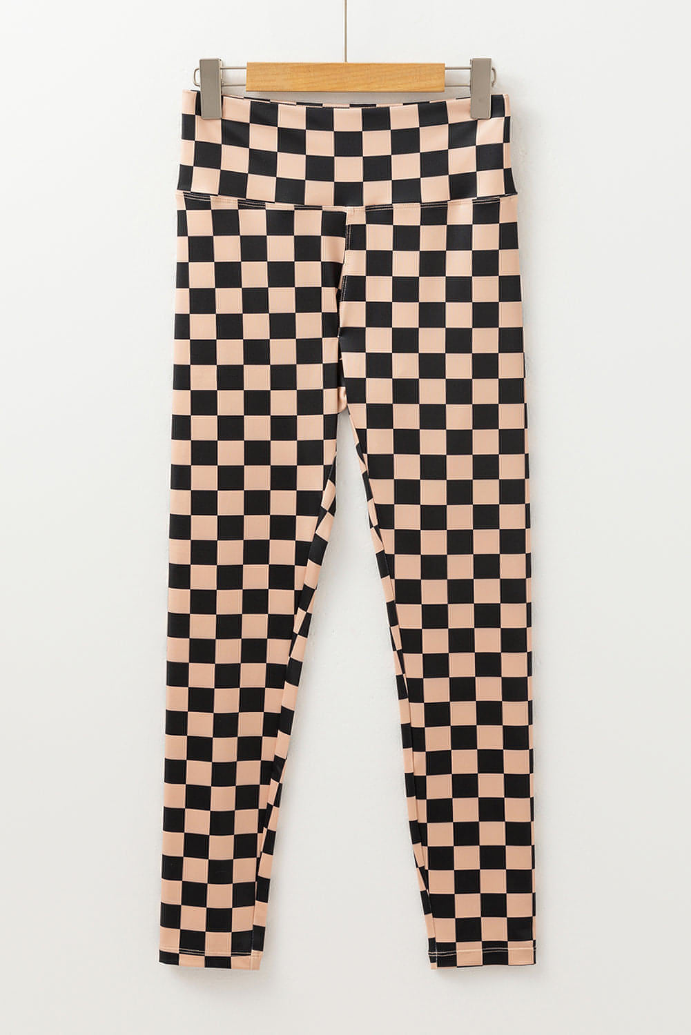 Khaki Checkered Pattern High Waist Skinny Leggings