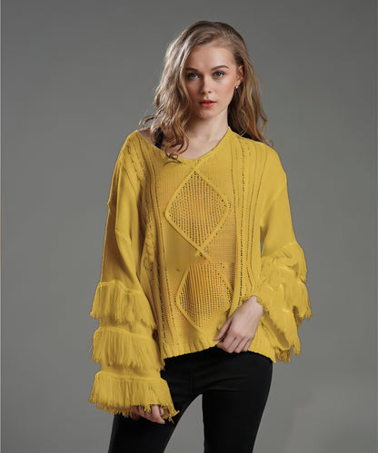 Pullover Sweater Loose Women Tassel Pure Color