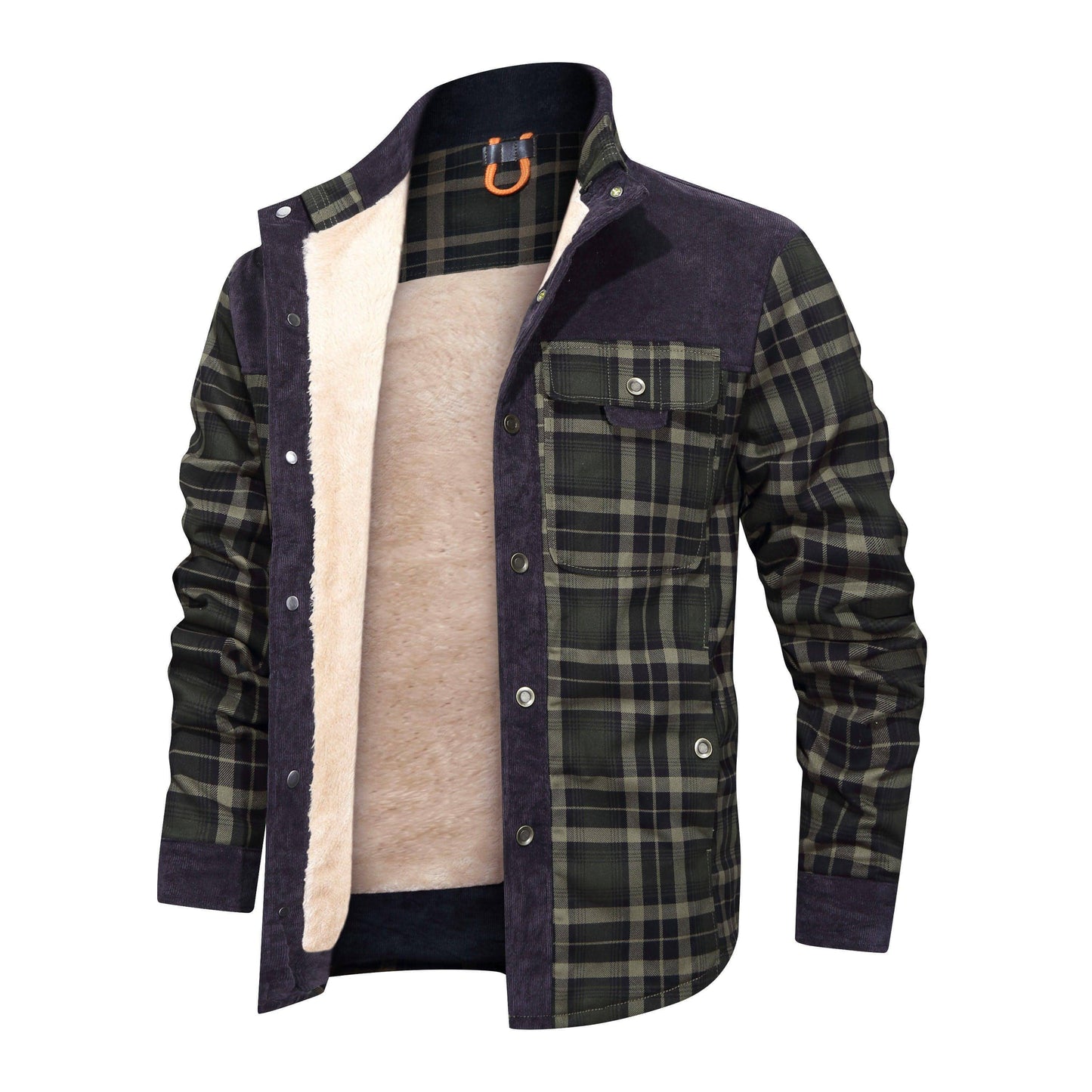 Thickened Jacket With Classic Plaid Fuzzy Fleece Lining Inside Design