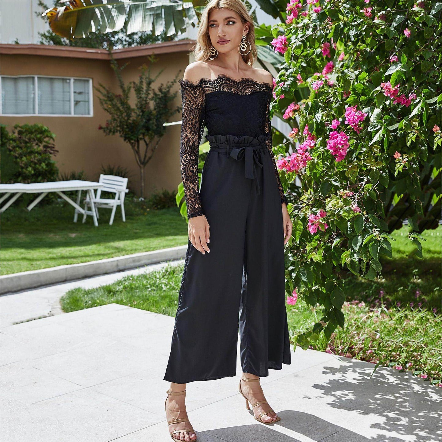 Women's Off-neck Wide-leg Jumpsuit