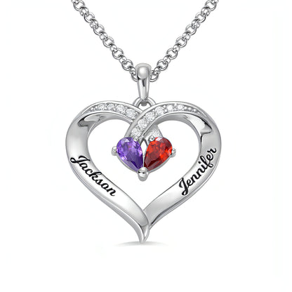 Personalized Heart-Shaped Gemstone Necklace – Custom Engraved Pendant