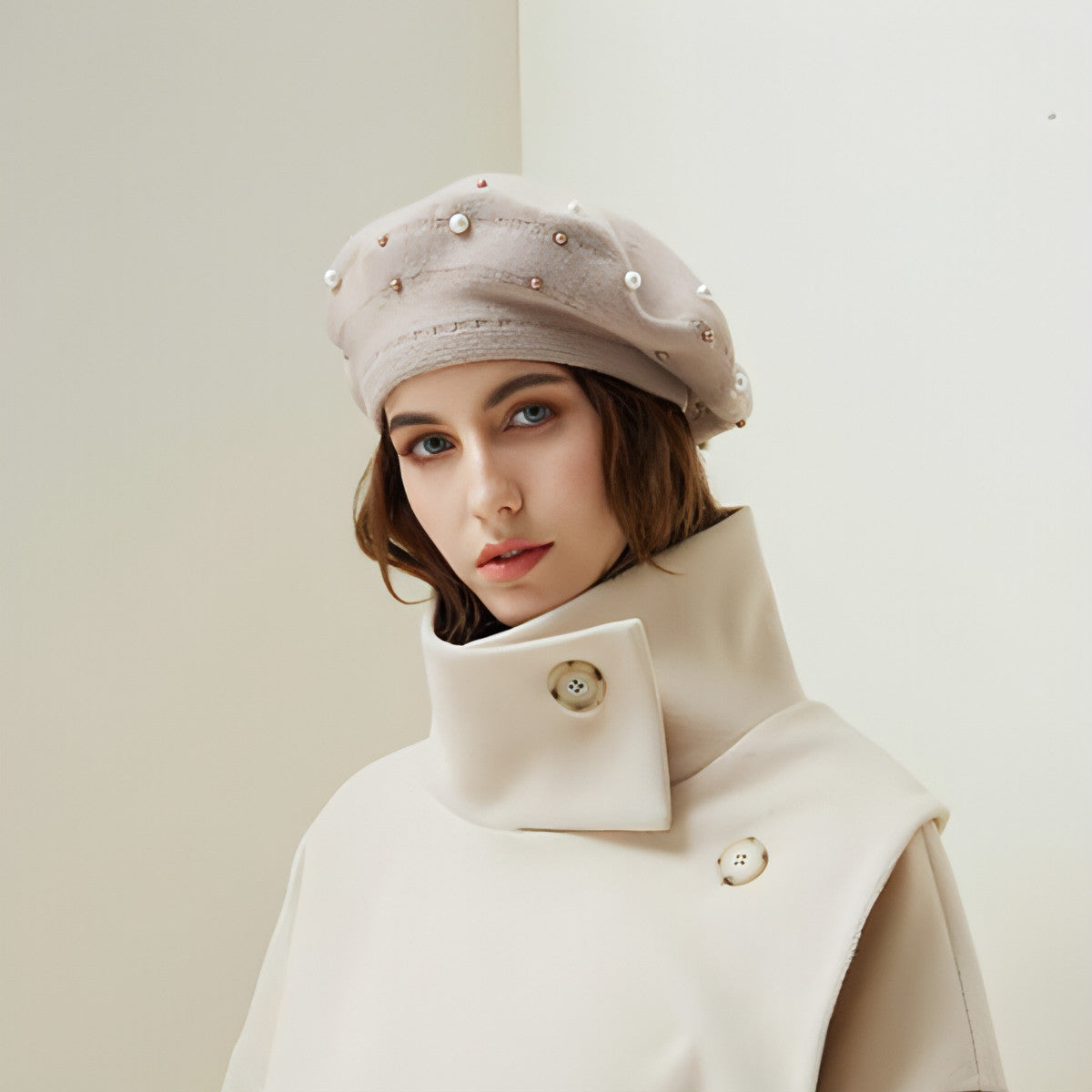 Autumn and winter all-match pearl beret adult hat