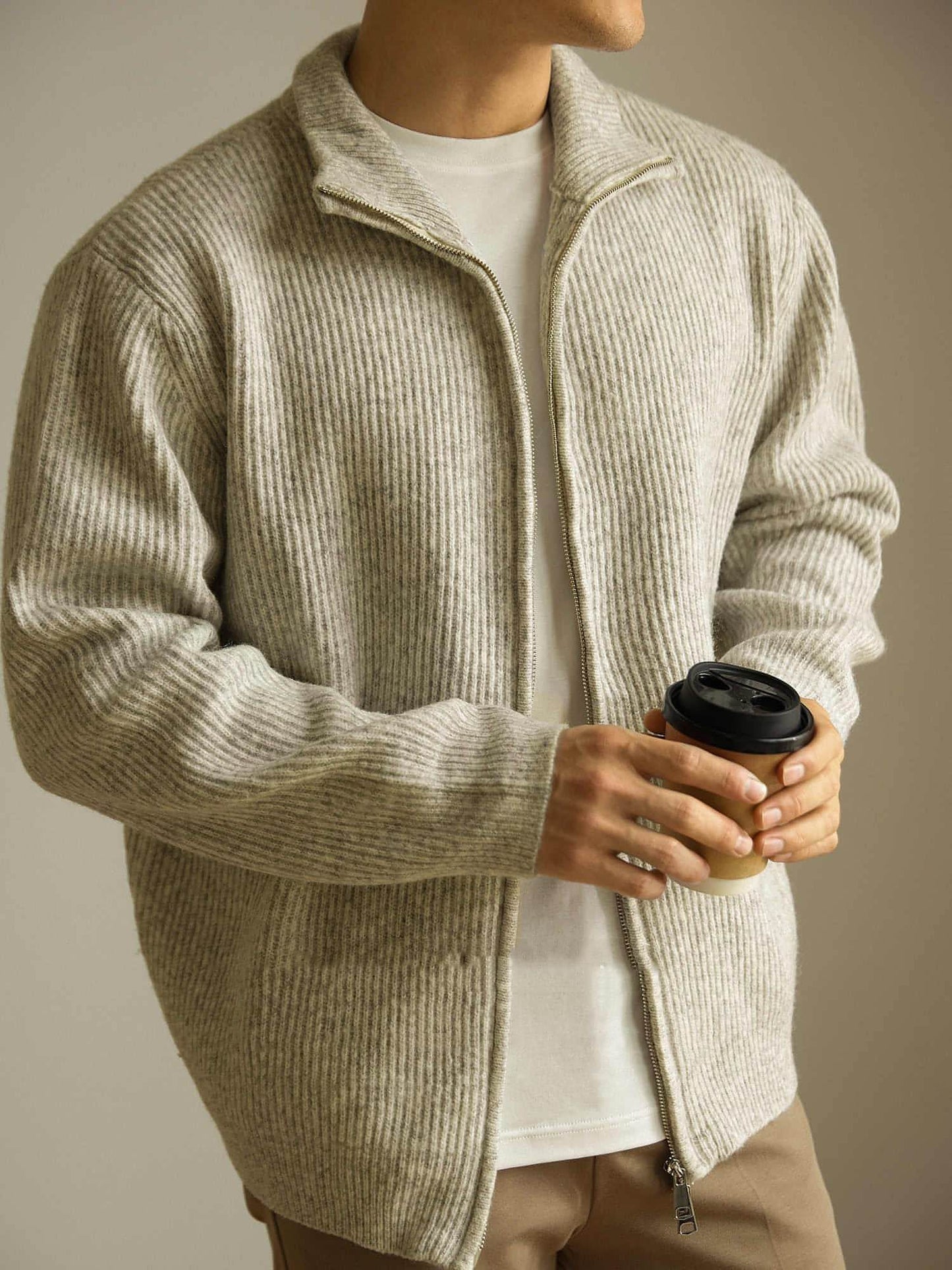 Knitted Zipper Jacket Loose Casual Turtleneck Men's Sweater