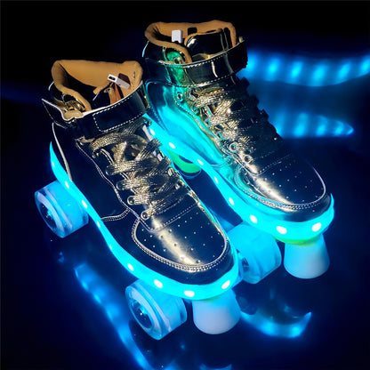 Patines de dos hileras con luz LED recargable