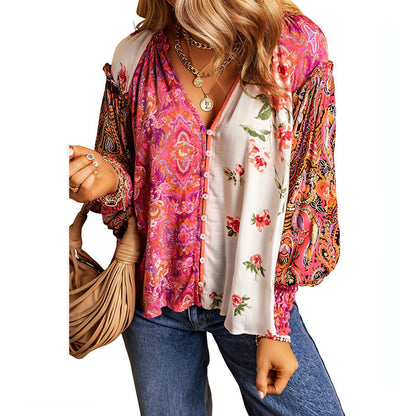 Moda Floral Print Dress camisa para mulheres