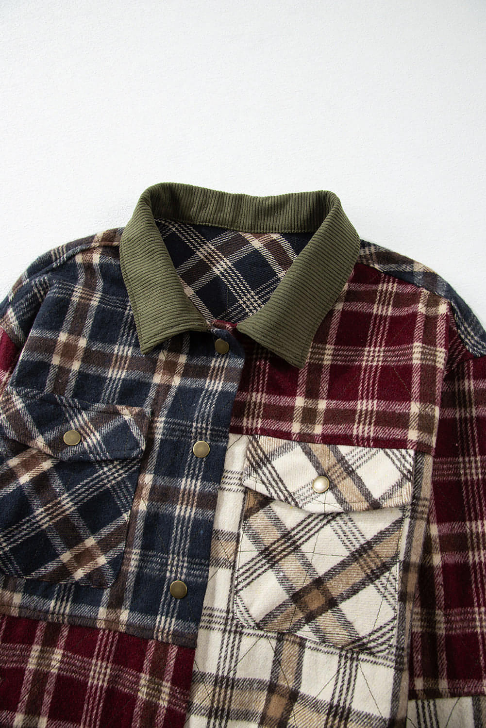 Red Misture Plaid Patchwork Retro Shacket