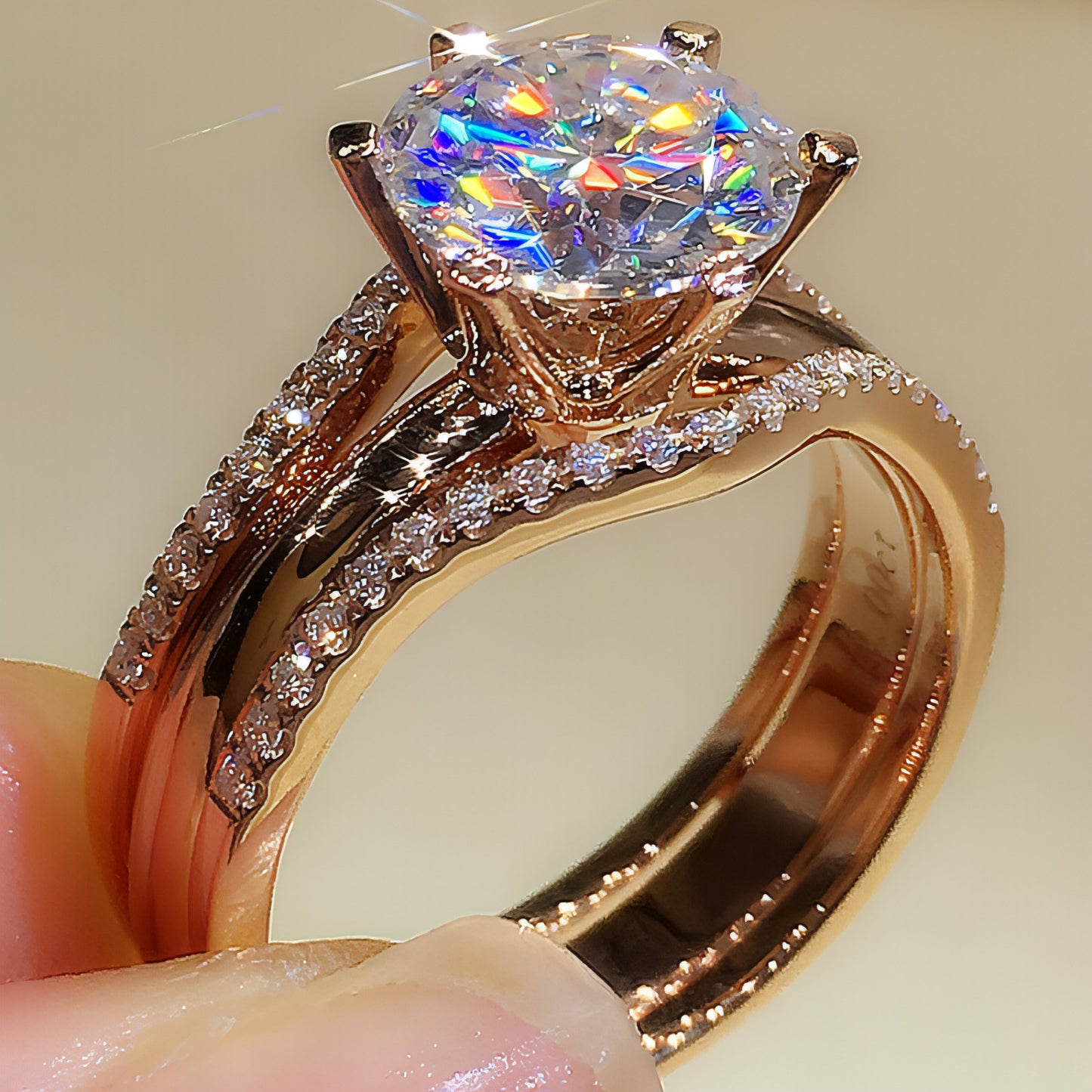 Versatile Elegance: 18K Gold Moissanite Ring Duo