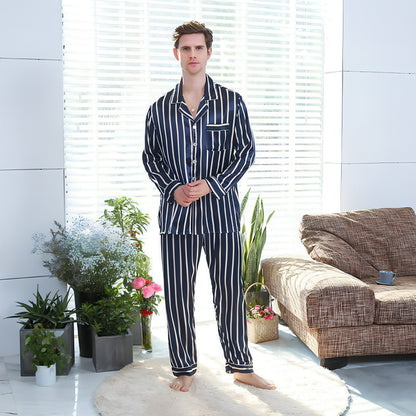 Fall men's simulated silk stripe pajamas men