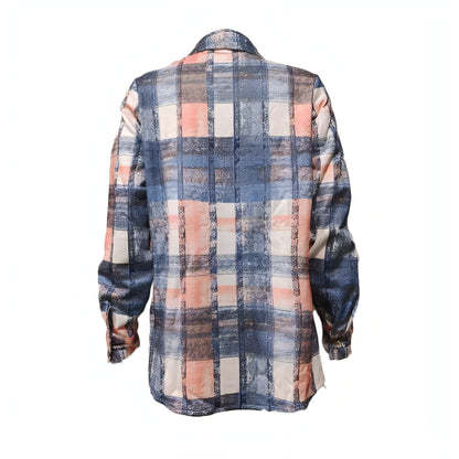 Women's Color Matching Plaid Long-sleeved Dress Shirt