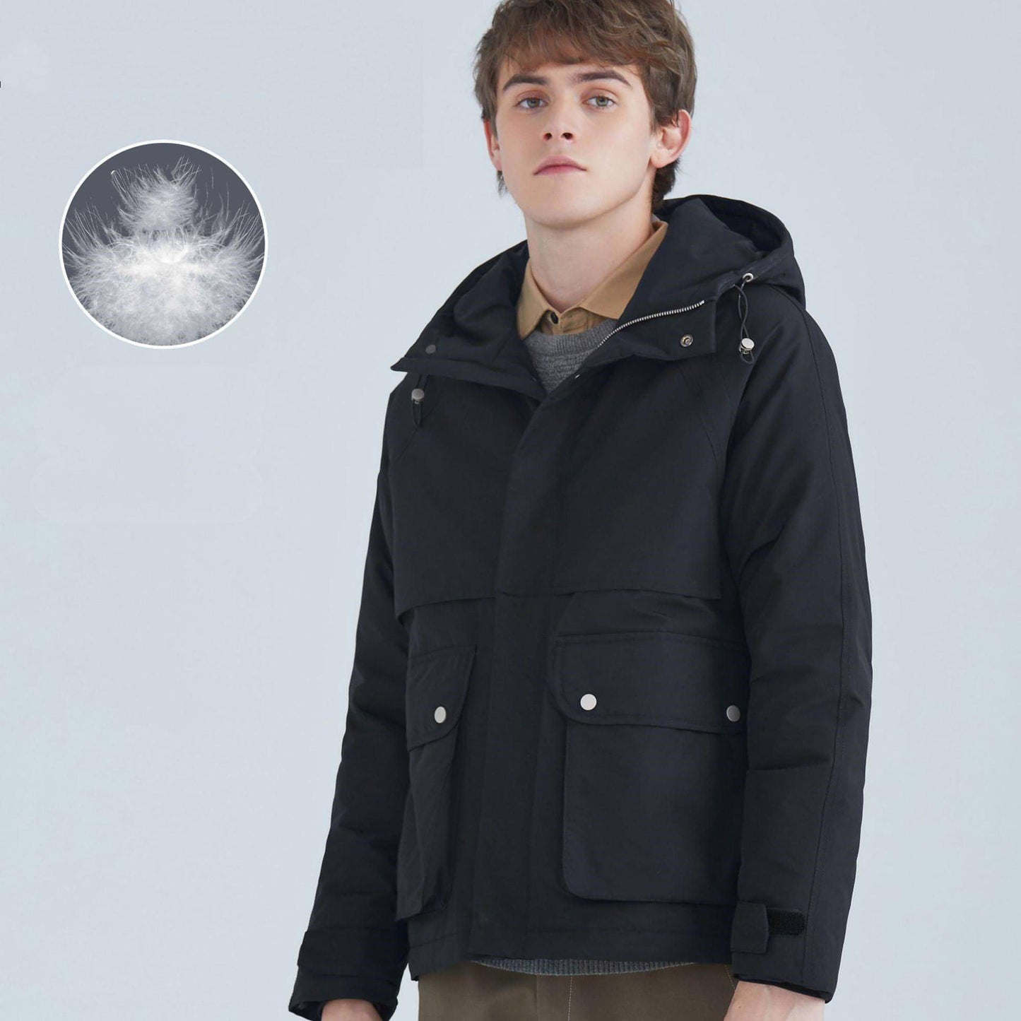 All-match Short White Duck Down Hooded Jacket Men