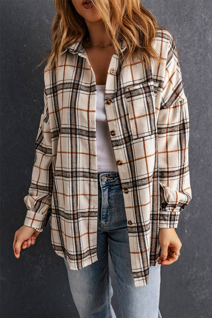 Wit oversized plaidpatroon Shacket met spleten