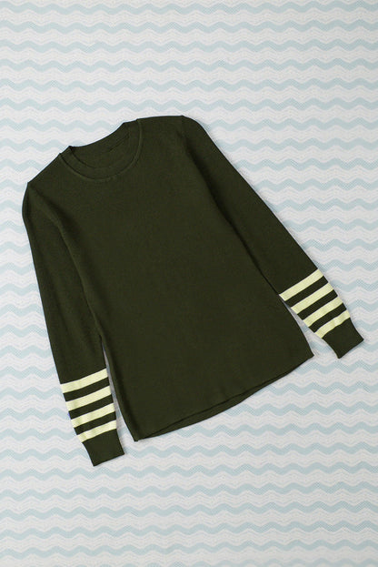 Groene gestreepte mouw Plain Knit Sweater