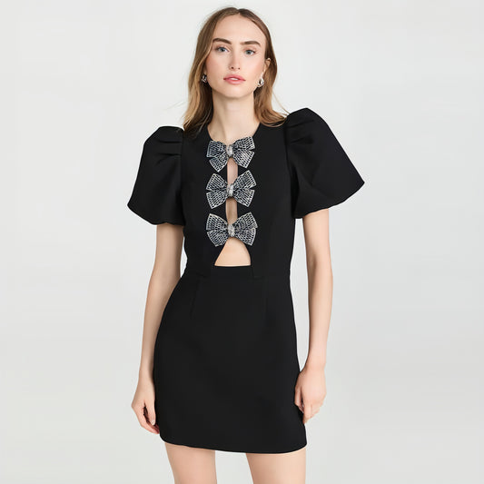 A1. Tube Top Three Three Bowknot Connection Hollated Fashion Puff Sleeve Sheath povoj enodelna obleka