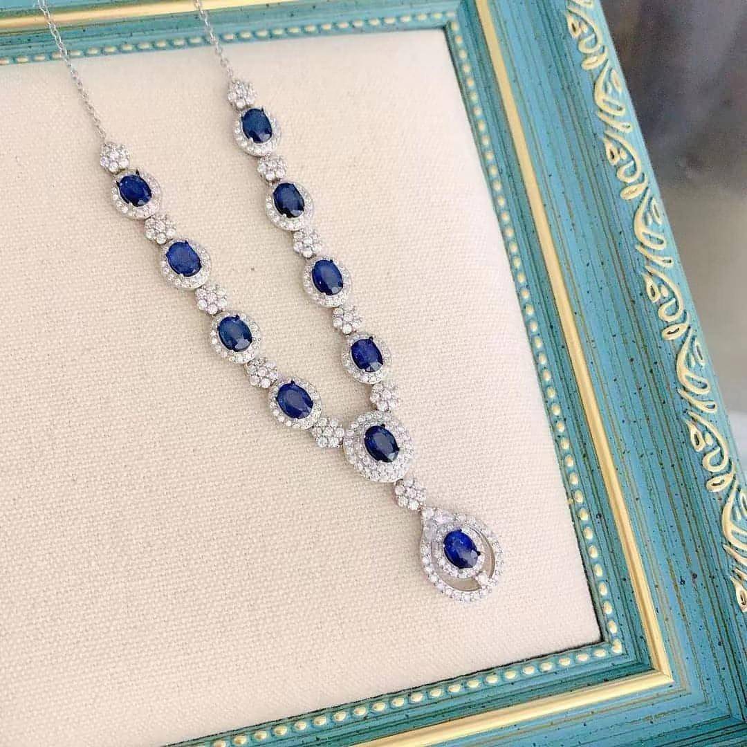 Inlaid Natural Sri Lankan Sapphire Necklace 925 Silver