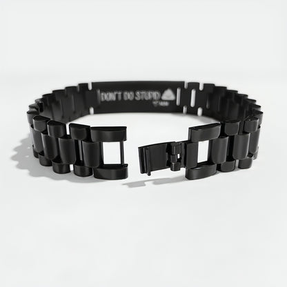 Men's Stainless Steel Black Strap Lettering Bracelet – Stylish & Durable