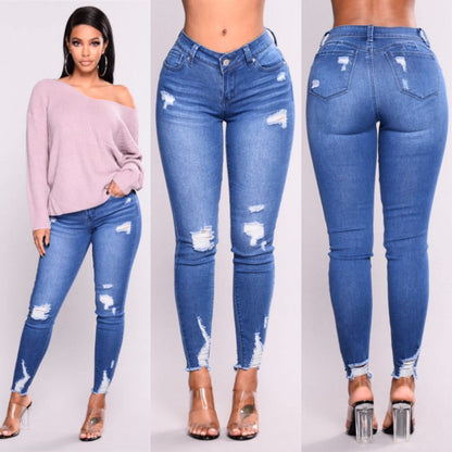 High waist stretch slim pencil feet pants