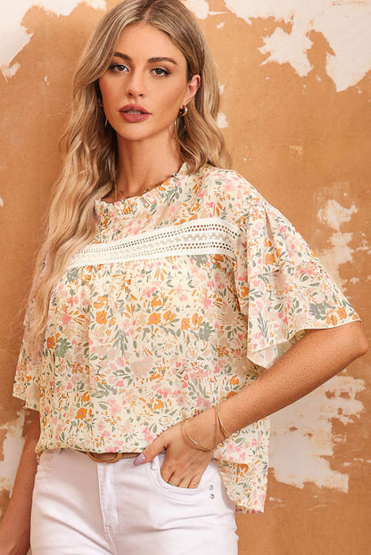 Multicolor Floral Print Wide Ruffle Blouse