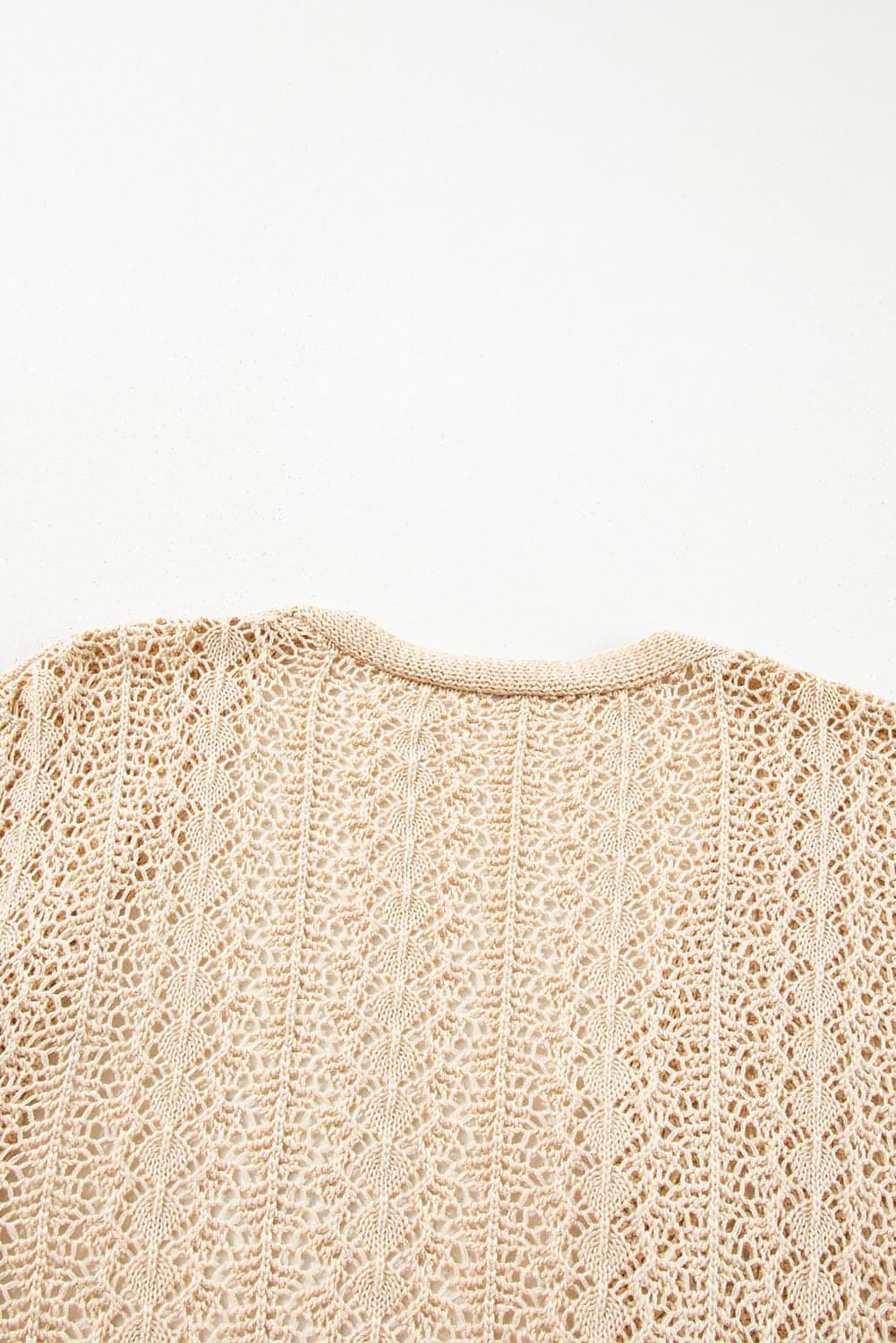 Apricot Hollow Out Knit Drop Shoulder Open Front Cardigan