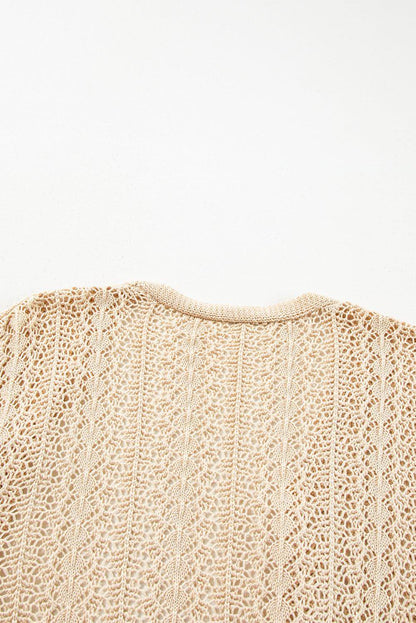 Apricot Hollow Out Knit Drop Shoulder Open Front Cardigan