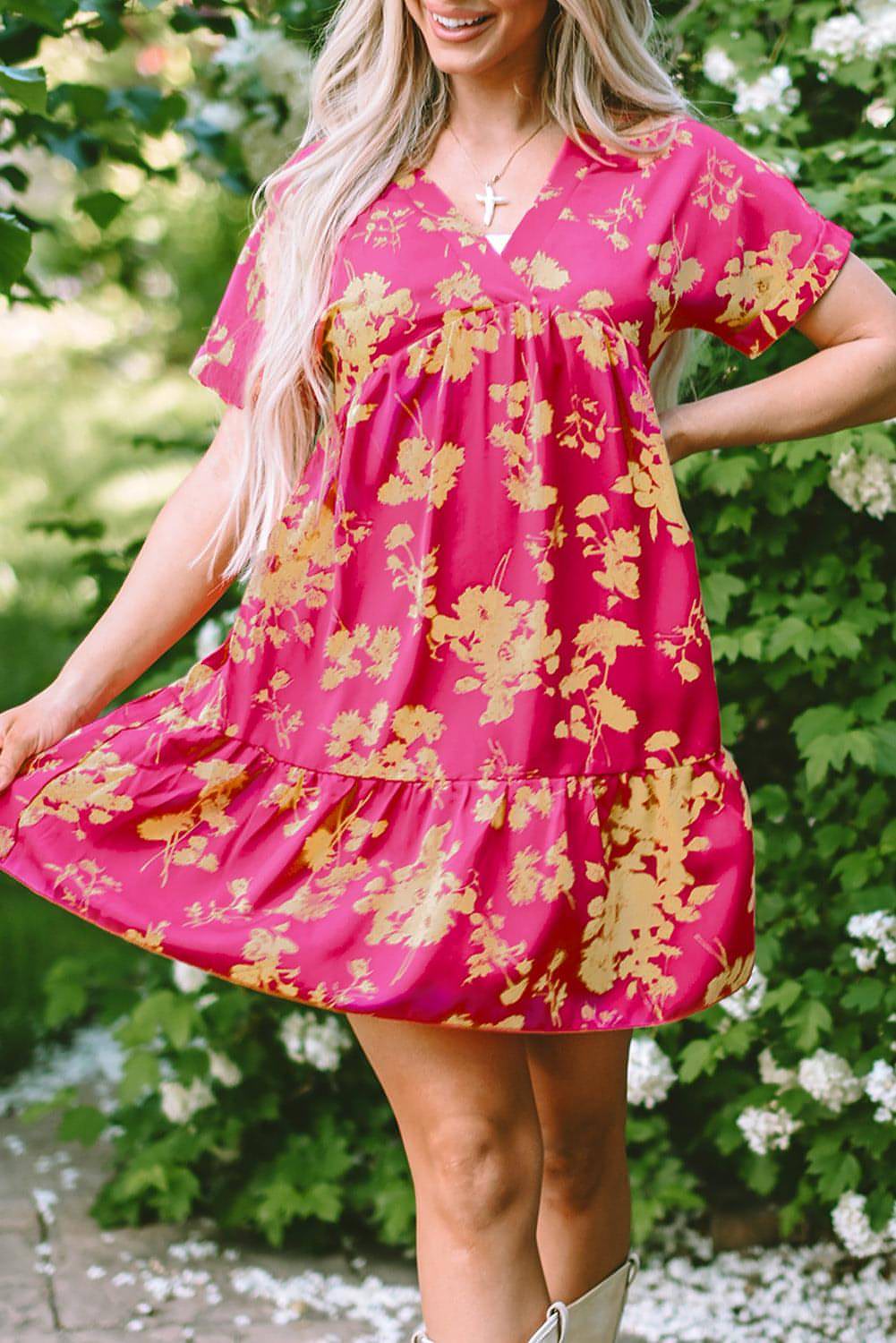 Vestido camisero con mangas murciélago y estampado floral de rosas