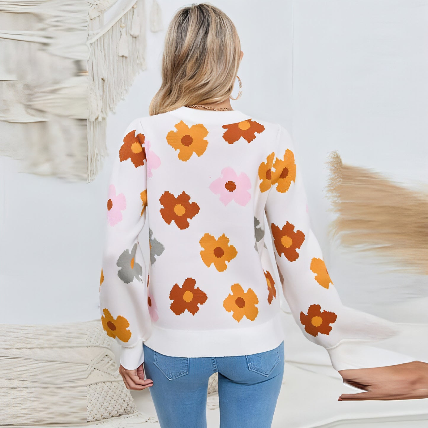 Knitted Thread Sweater Women's Flower