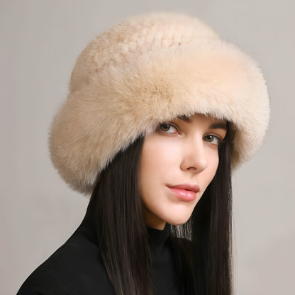 Gorro de pelo de visón para mujer, piel trenzada, invierno