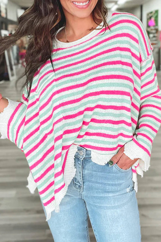 Rose Stripe Oversized Drop Sweater com bolso