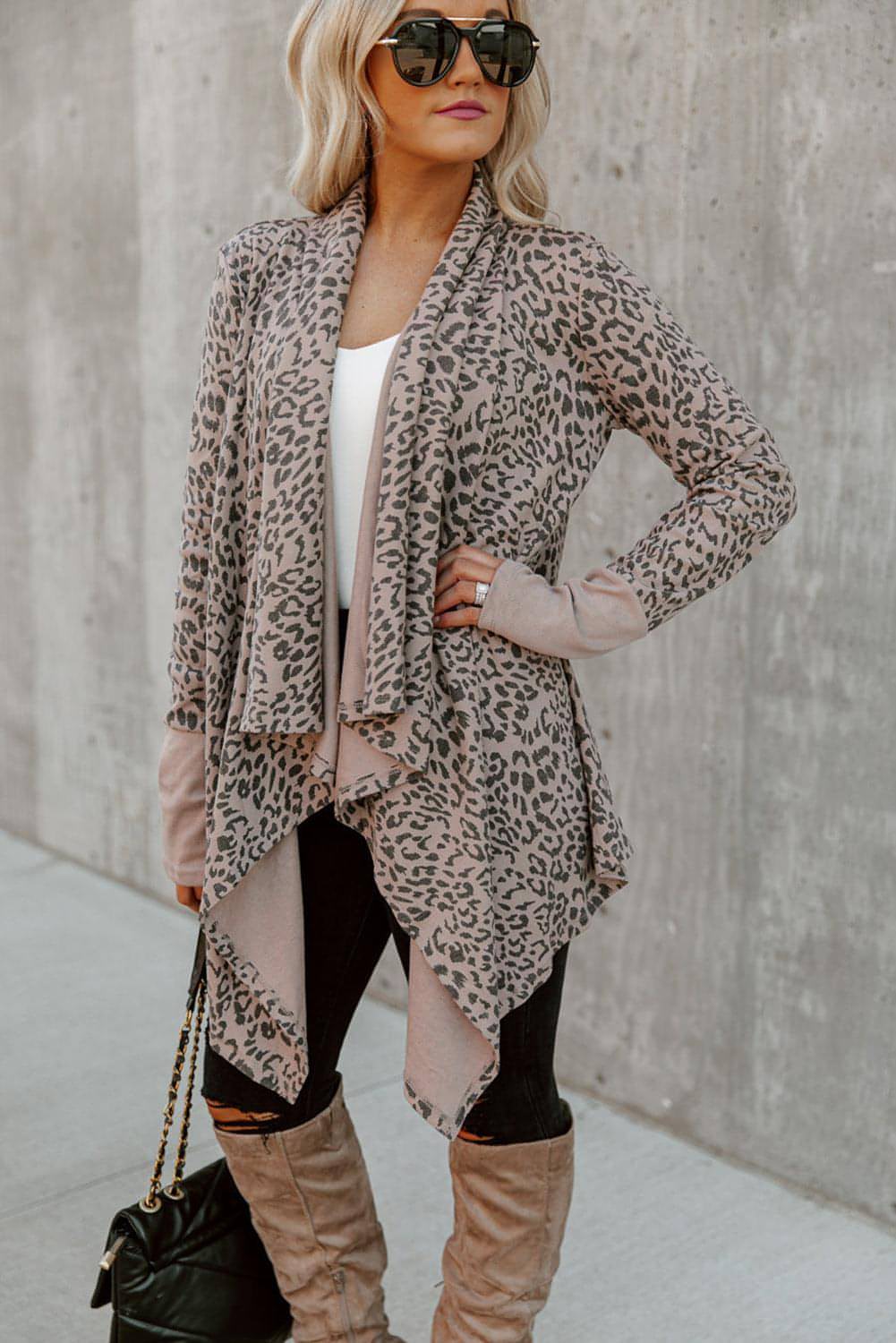 Leopard åpen front cardigan