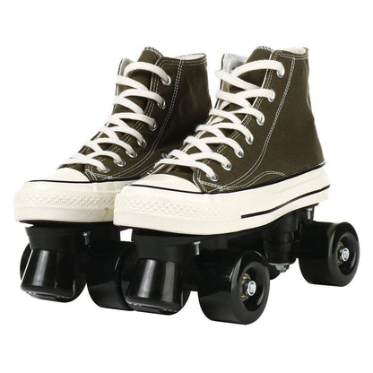 Canvas Black White Double Row Skates Adult Flash Roller Skating Rink Roller Skates