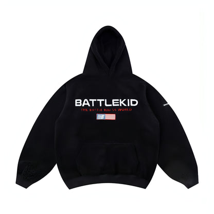 BATTLEKID - Lamb Wool Alphabet Embroidery Hooded Sweater Men