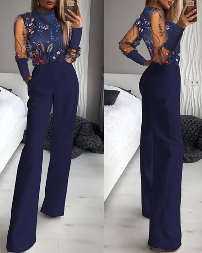 Trendy Glänzender Mesh-Stoffstaubpuder-Nähte High-End Eleganter Jumpsuit