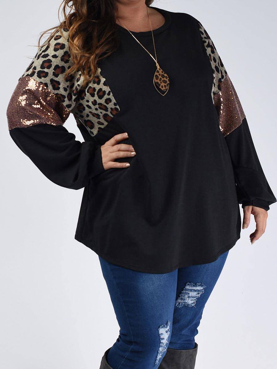 Loose Slim Fit Leopard Print Long Sleeve Women T-Shirt