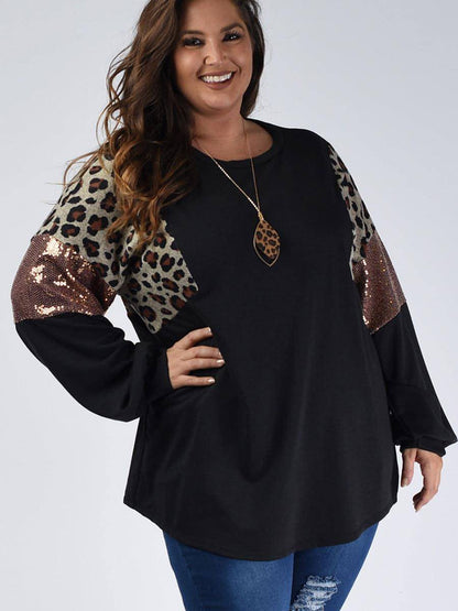 Loose Slim Fit Leopard Print Long Sleeve Women T-Shirt