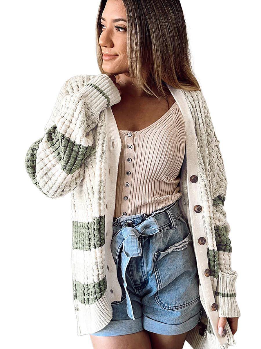 Women's Color Matching Long-sleeved Cardigan Loose Sweater