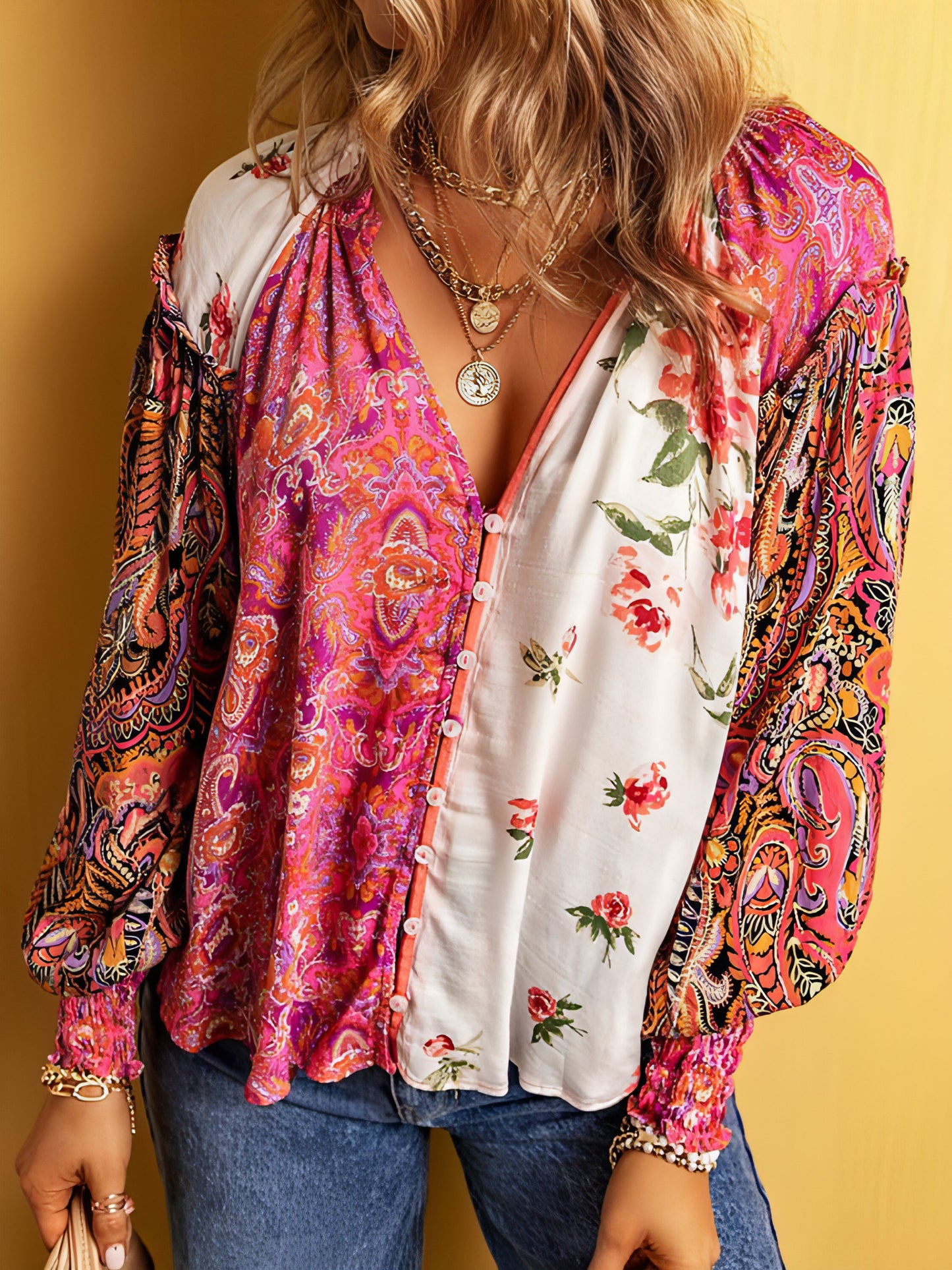 Fashion Floral Print DressShirt For Women