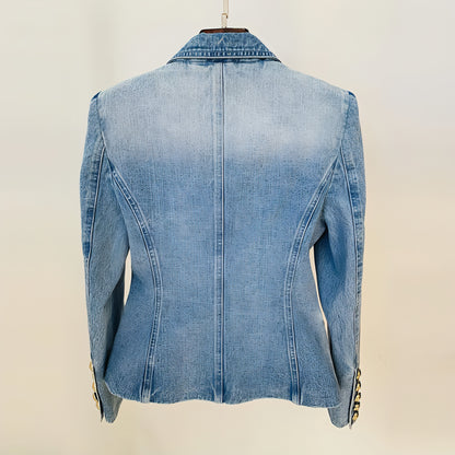 Women's Slim Double-breasted Lion Button Denim Suit Jacket