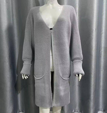 New Solid Color Loose Knitted Sweater Mid-length Coat