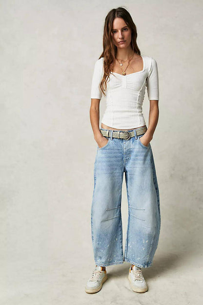 European And American Fashion Casual Women's Loose Wide-leg Pants Low Waist Washed Old