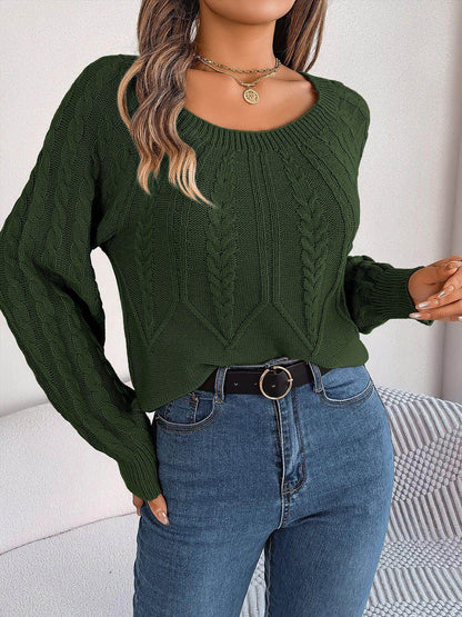 Leisure Solid Color Twist Long Sleeve Pullover Sweater Women