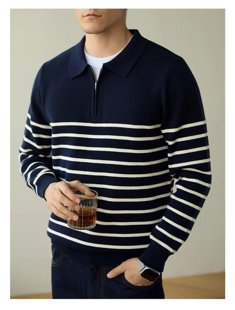 Men's Spring And Autumn New Half Zipper Striped Business Casual Sweater