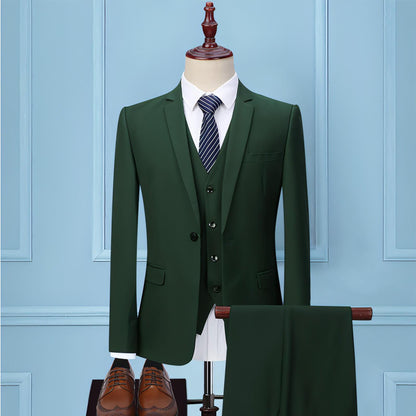 Traje verde oscuro Traje de tres piezas para hombre Traje ajustado coreano Traje de negocios